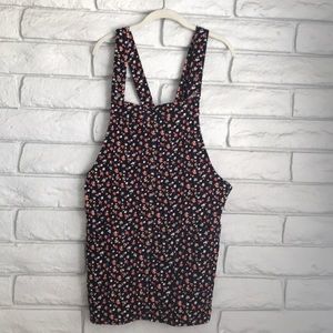 Floral print corduroy pinafore overall dress L